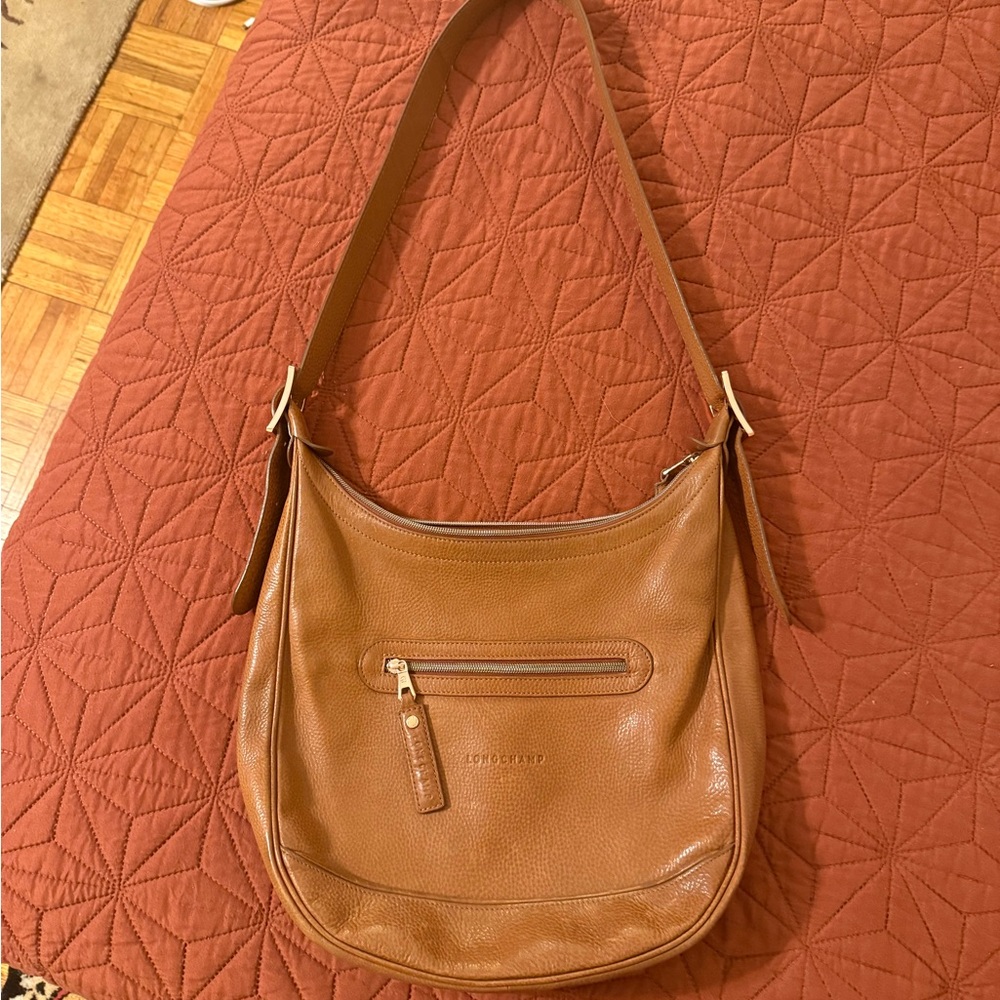Longchamp Leather Shoulder Bag Brown Tan